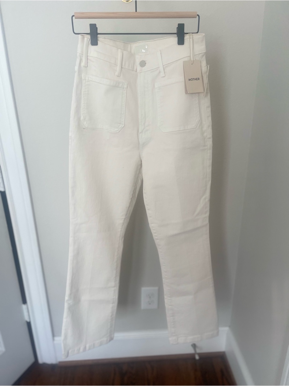 MOTHER Off-White High-Rise Straight Crop Jeans